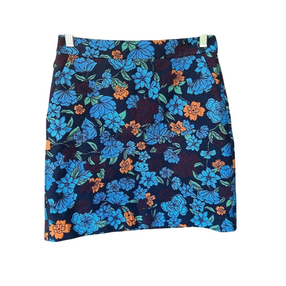 LOFT Floral Print Pencil Skirt - Women's Size 0 - Blue‎ Orange Career Party